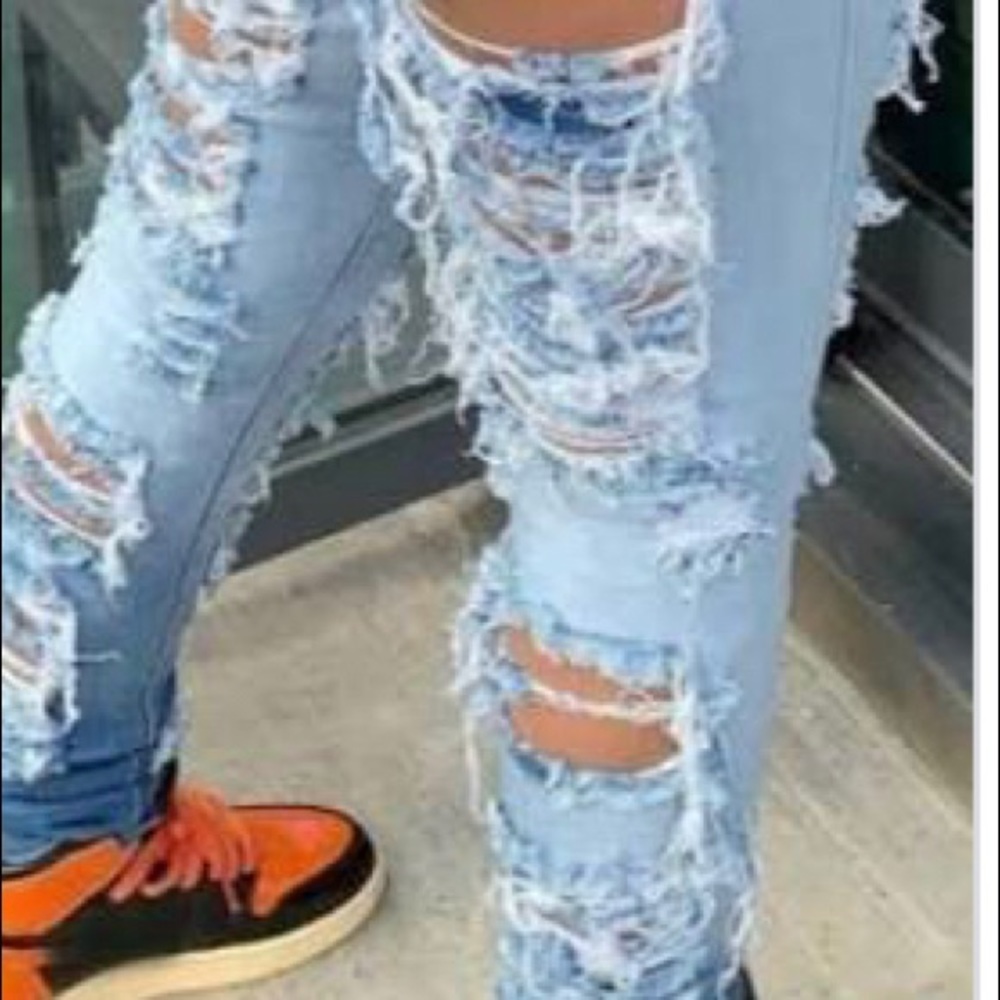jeans front and back of legs distressed